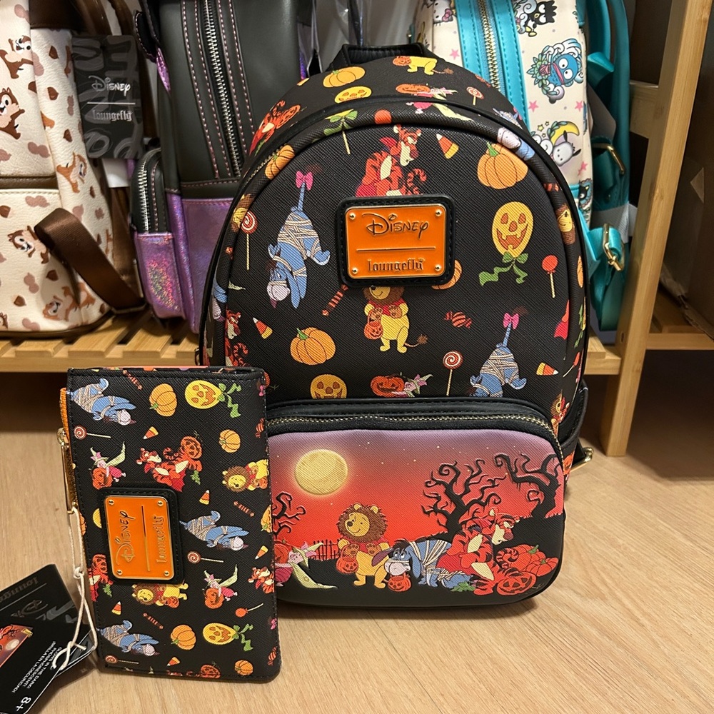 Loungefly Halloween AOP Winnie the Pooh backpack and wallet NWT